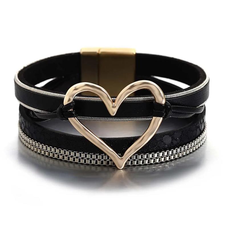 Leopard Print Leather Wrap Bracelet with Heart Charm