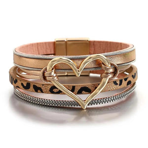 Leopard Print Leather Wrap Bracelet with Heart Charm