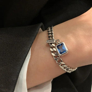 LUCKY Pendant Stainless Steel Bracelet Cuban Link Chain Men's Jewelry