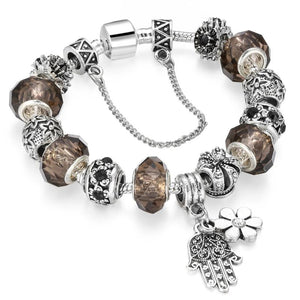 Glazed Crystal Pendant Silver Plated Bracelet