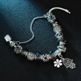 Glazed Crystal Pendant Silver Plated Bracelet