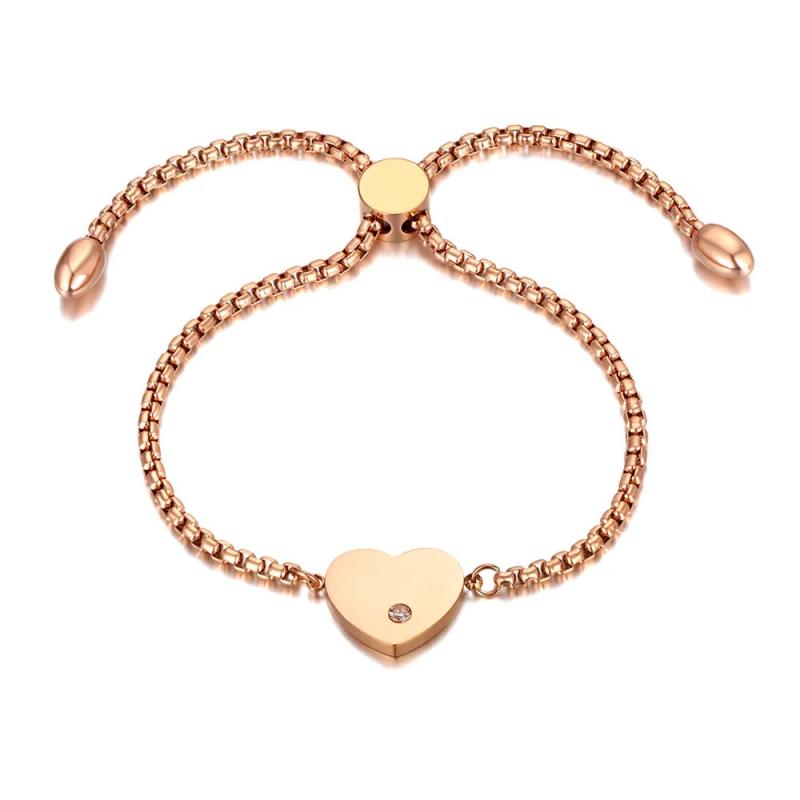 Titanium Stainless Steel Heart Charm Bracelet for Women Girls Rose Plated