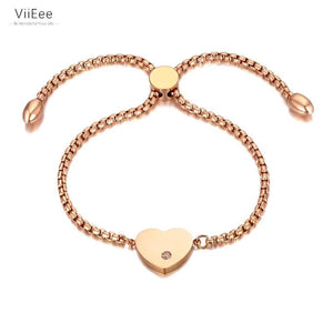 Titanium Stainless Steel Heart Charm Bracelet for Women Girls Rose Plated