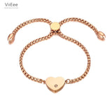 Titanium Stainless Steel Heart Charm Bracelet for Women Girls Rose Plated
