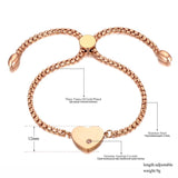 Titanium Stainless Steel Heart Charm Bracelet for Women Girls Rose Plated