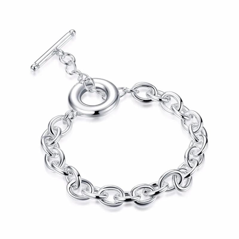 Men's 925 Silver Charm Thick Chain Bracelet