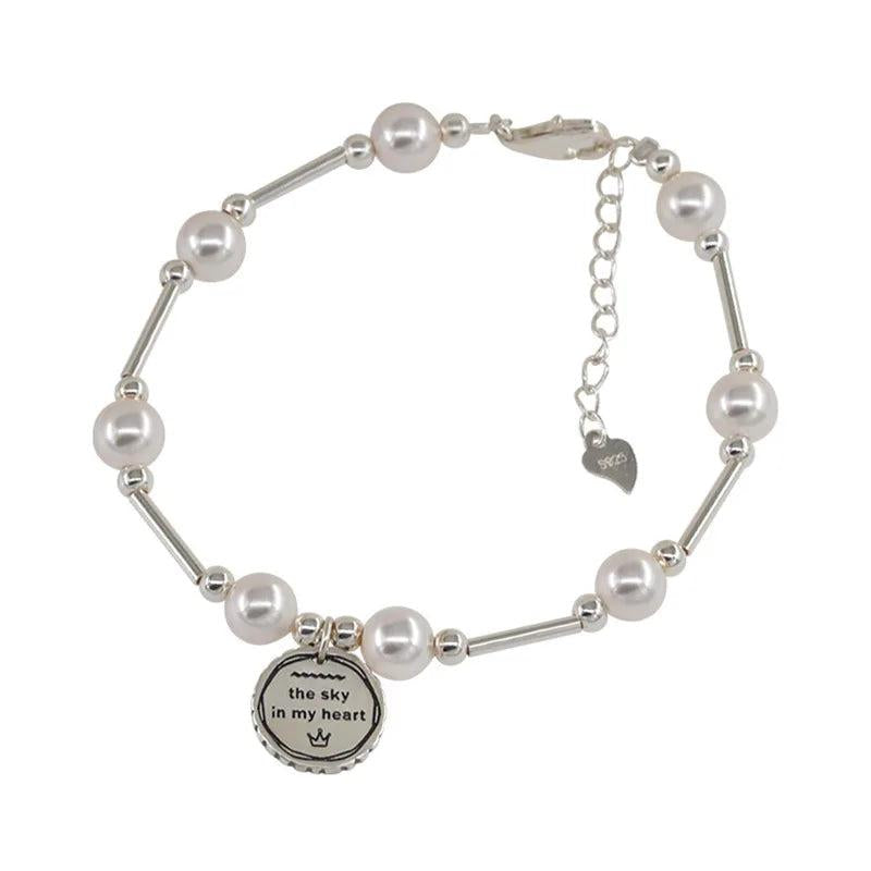 Pearl Round Tag Chain Bracelet for Women Ins Light Hand Jewelry