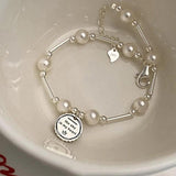 Pearl Round Tag Chain Bracelet for Women Ins Light Hand Jewelry