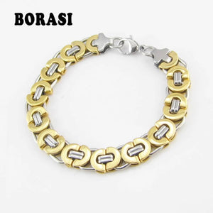 Men's Stainless Steel Byzantine Bracelet Silver/Gold 21.5cm