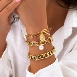 4Pcs/Set Punk Metal Cuban Chain Bracelets Set Grunge Bohemian Jewelry