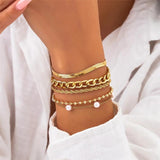 4Pcs/Set Punk Metal Cuban Chain Bracelets Set Grunge Bohemian Jewelry