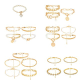 4Pcs/Set Punk Metal Cuban Chain Bracelets Set Grunge Bohemian Jewelry