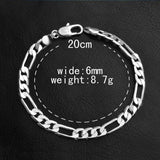 Punk Chain Bracelet 6mm Silver Plated Cuff Jewelry Gift