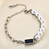 316L Stainless Steel Baguette Gemstone Pearl Bracelet Women's High Jewelry