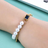 316L Stainless Steel Baguette Gemstone Pearl Bracelet Women's High Jewelry