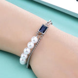 316L Stainless Steel Baguette Gemstone Pearl Bracelet Women's High Jewelry