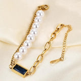 316L Stainless Steel Baguette Gemstone Pearl Bracelet Women's High Jewelry