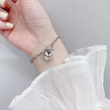 Heart Shape Charm Bracelet Silver Retro OT Clasp Jewelry for Women