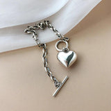 Heart Shape Charm Bracelet Silver Retro OT Clasp Jewelry for Women
