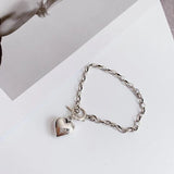 Heart Shape Charm Bracelet Silver Retro OT Clasp Jewelry for Women