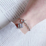 Heart Shape Charm Bracelet Silver Retro OT Clasp Jewelry for Women