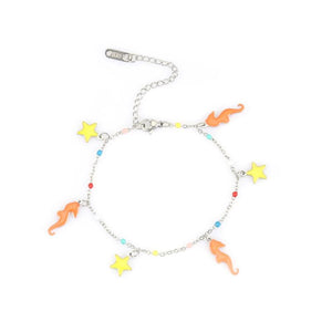 Stainless Steel Multicolor Hamsa Hand Enamel Chain Bracelet for Women