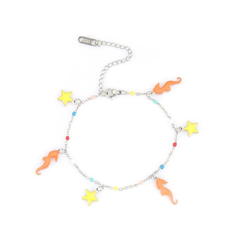 Stainless Steel Multicolor Hamsa Hand Enamel Chain Bracelet for Women