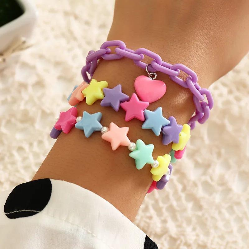 Bohemian Star & Heart Bracelet Bangle Sweet Candy Resin Multilayer Femme Jewelry