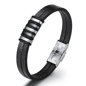 Men's PU Leather Bracelet Classic Stainless Steel Bangle