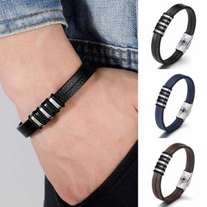 Men's PU Leather Bracelet Classic Stainless Steel Bangle