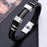 Stainless Steel Rudder Silicone Mesh Link Bracelet Men Wristband