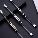Stainless Steel Rudder Silicone Mesh Link Bracelet Men Wristband