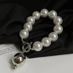 Lovelink Silver Pearl Bracelet Punk Metal Adjustable Women Jewelry