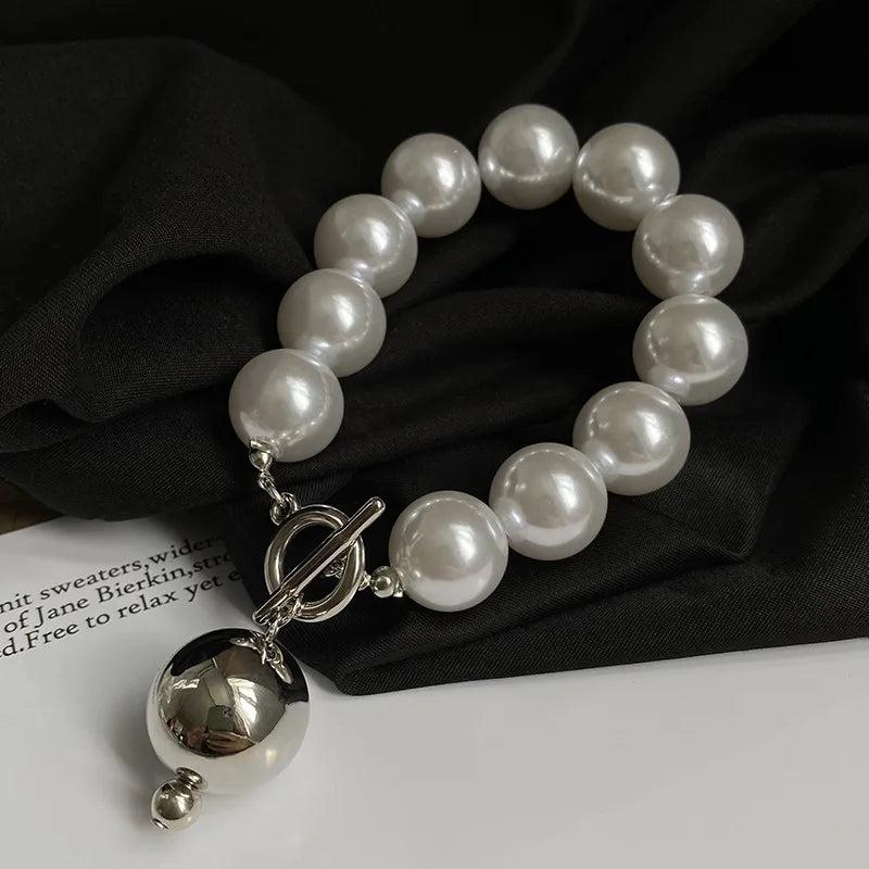 Lovelink Silver Pearl Bracelet Punk Metal Adjustable Women Jewelry