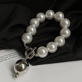 Lovelink Silver Pearl Bracelet Punk Metal Adjustable Women Jewelry
