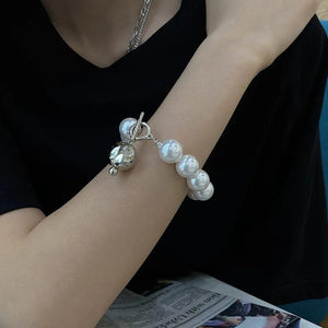 Lovelink Silver Pearl Bracelet Punk Metal Adjustable Women Jewelry