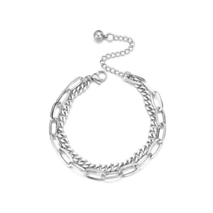 Double Heart Charm Bracelets for Women Girls S6669