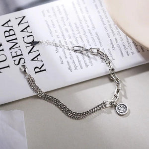 Retro Smiling Face Silver Chain Bracelet for Men Women