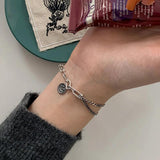Retro Smiling Face Silver Chain Bracelet for Men Women