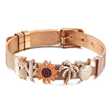 10mm Stainless Steel Sunflower Mesh Bracelet Micro Pave CZ Charm Watch Belt
