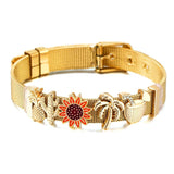 10mm Stainless Steel Sunflower Mesh Bracelet Micro Pave CZ Charm Watch Belt