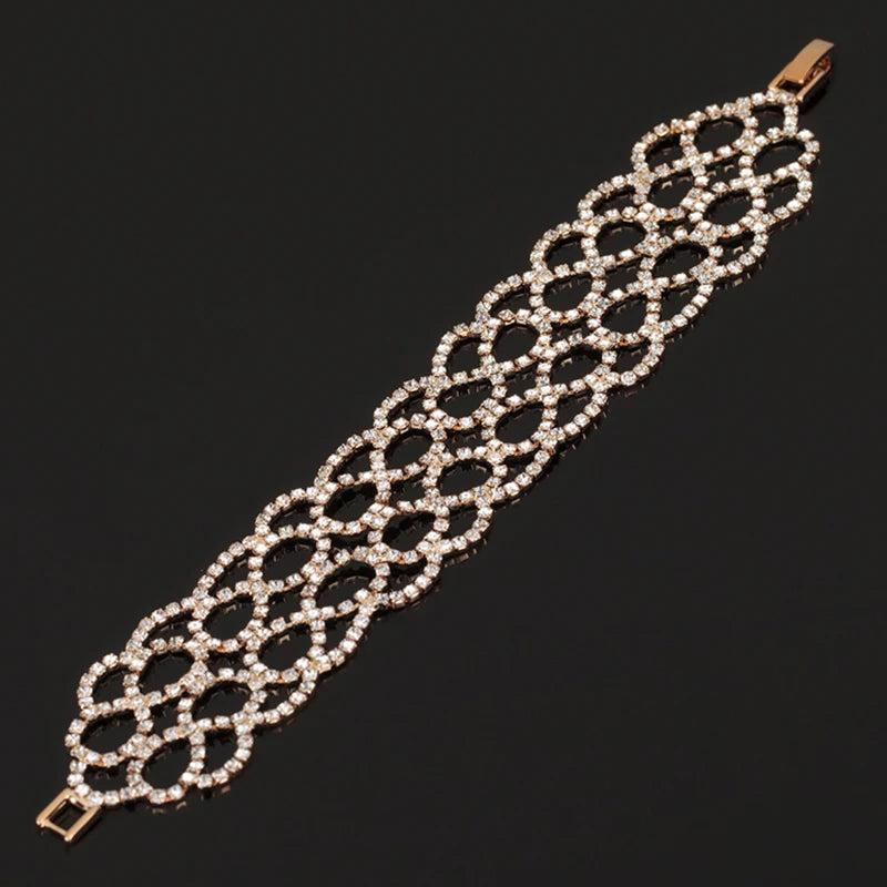 Rhinestone Jewelry Women Silver Crystal Link Bracelet Bangle