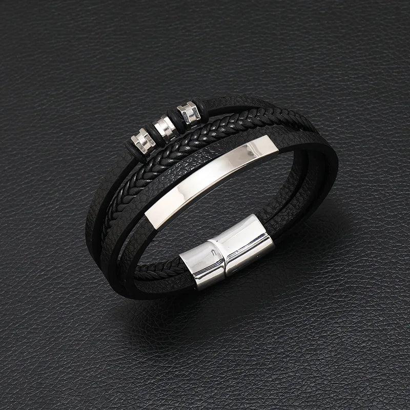 Men's Classic Leather Bracelet with Magnetic Clasp