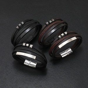Men's Classic Leather Bracelet with Magnetic Clasp