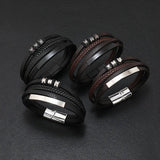 Men's Classic Leather Bracelet with Magnetic Clasp