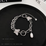 Boho Double Layer Chain Bracelet Baroque Pearl Charm Butterfly Summer Jewelry