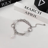 Boho Double Layer Chain Bracelet Baroque Pearl Charm Butterfly Summer Jewelry