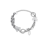 Boho Double Layer Chain Bracelet Baroque Pearl Charm Butterfly Summer Jewelry
