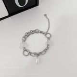 Boho Double Layer Chain Bracelet Baroque Pearl Charm Butterfly Summer Jewelry