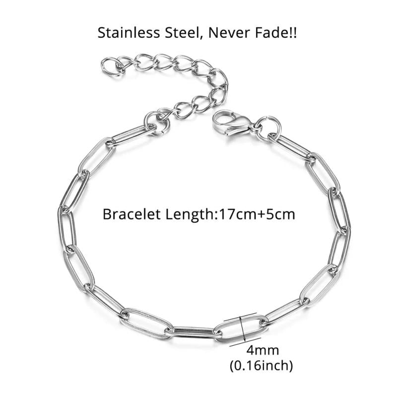 4mm Men Chain Bracelet Stainless Steel Paperclip Link Chain Bracelet